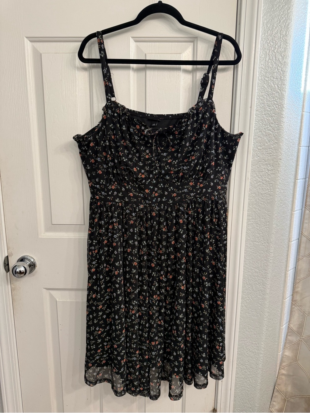 Torrid Black Mini Mesh Cami Shirred Bust Skater Dress Floral